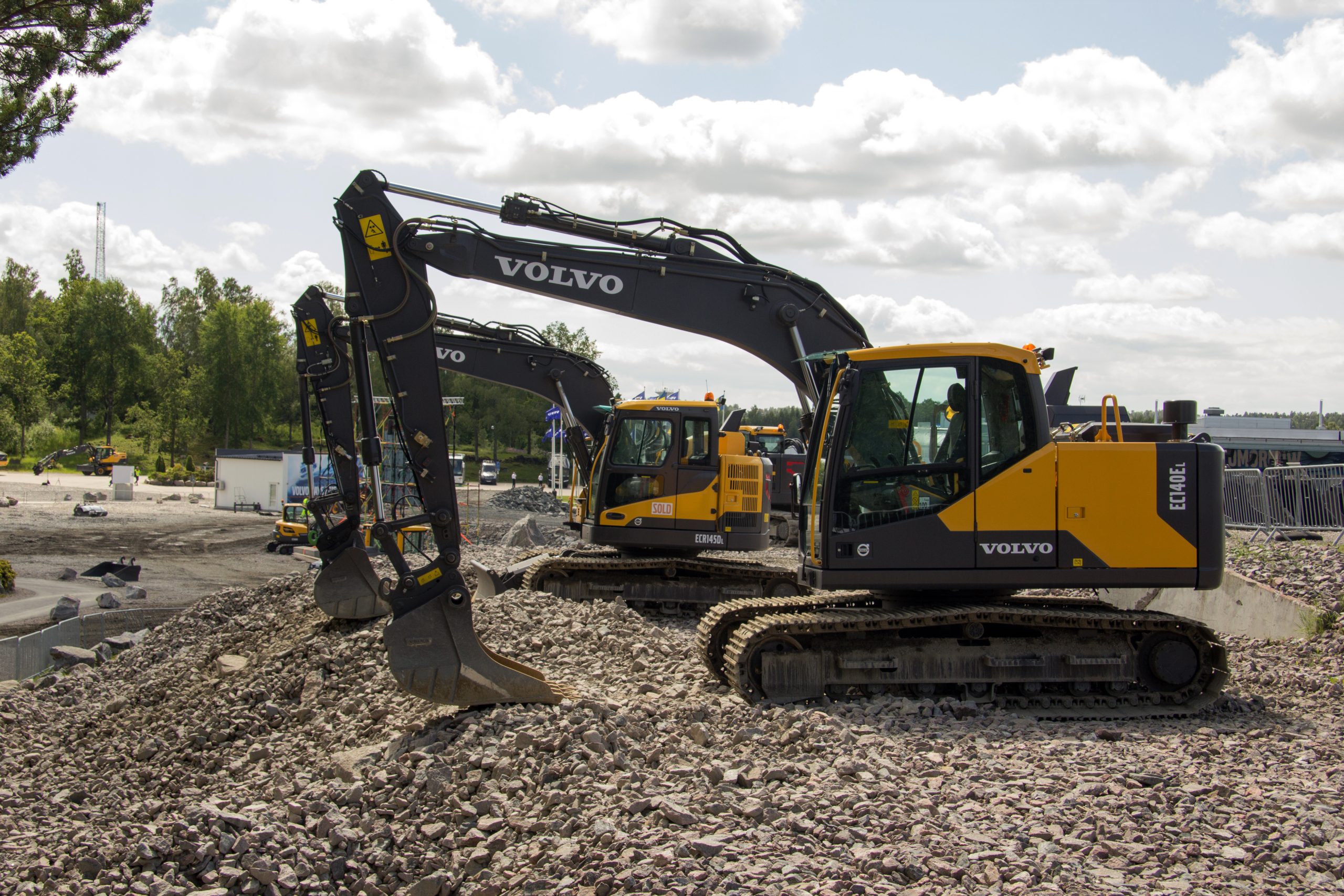 An Image of 2 Volvo Excavators, both available for dry hire from HT Spares