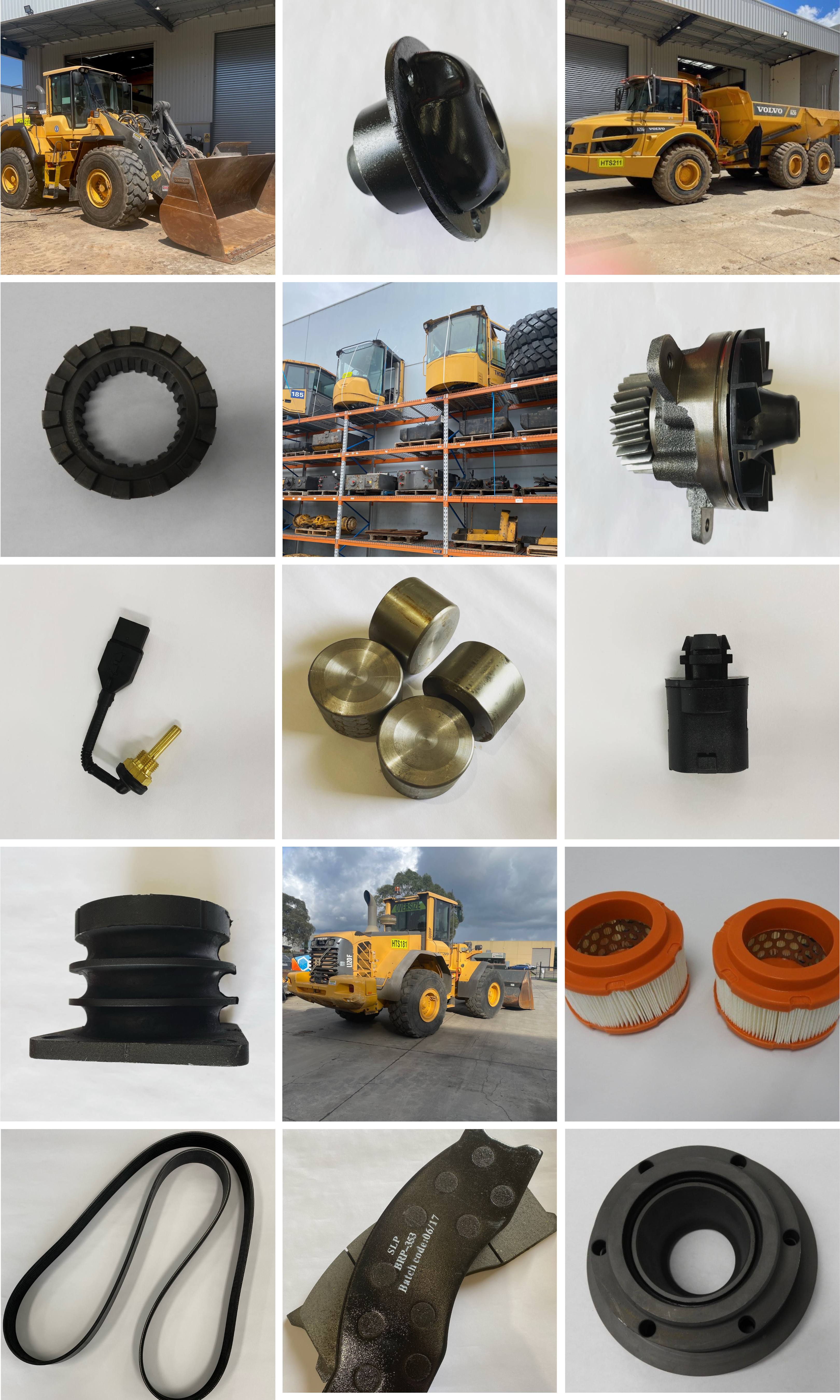 A collage of a range on Volvo Heavy Machinery and Heavy Equipment Spare Parts